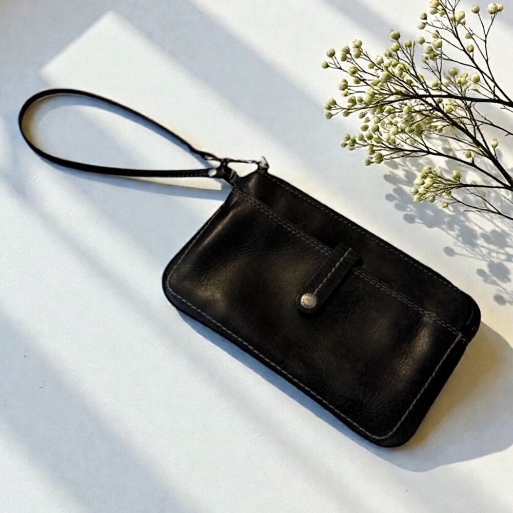 VINTAGE FOSSIL Clutch Wristlet Black Leather FAST SHIPPING 3336-23